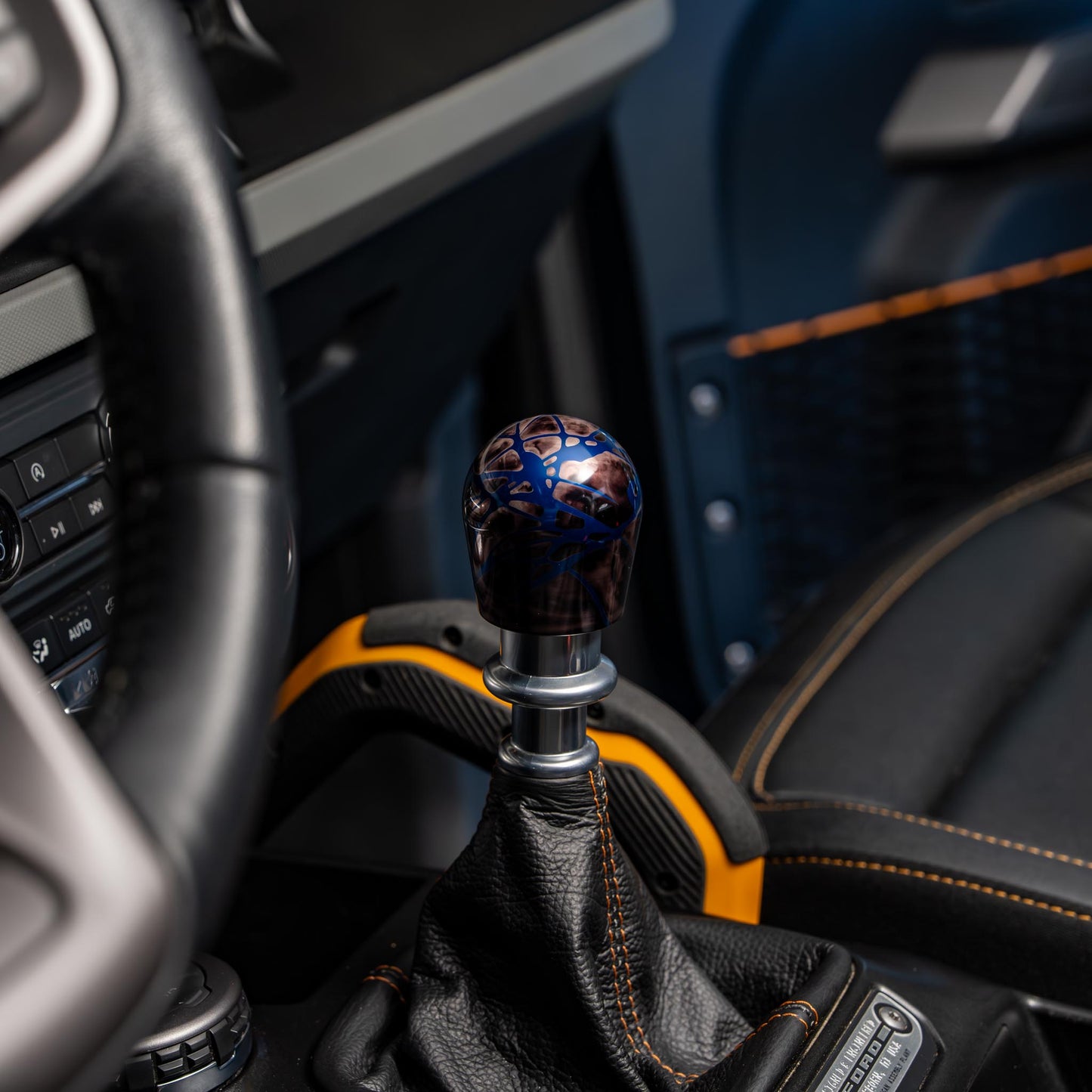 Billetworkz Shift Knob - Black Smoke w/ Blue Splash - Fits Ford Bronco 6-Speed (2021+)