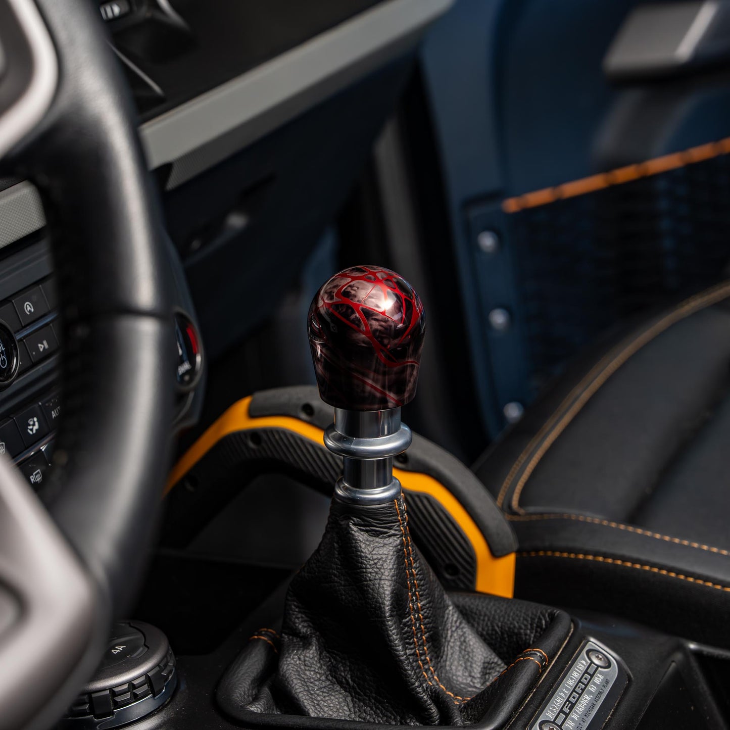 Billetworkz Shift Knob - Black Smoke w/ Red Splash - Fits Ford Bronco 6-Speed (2021+)