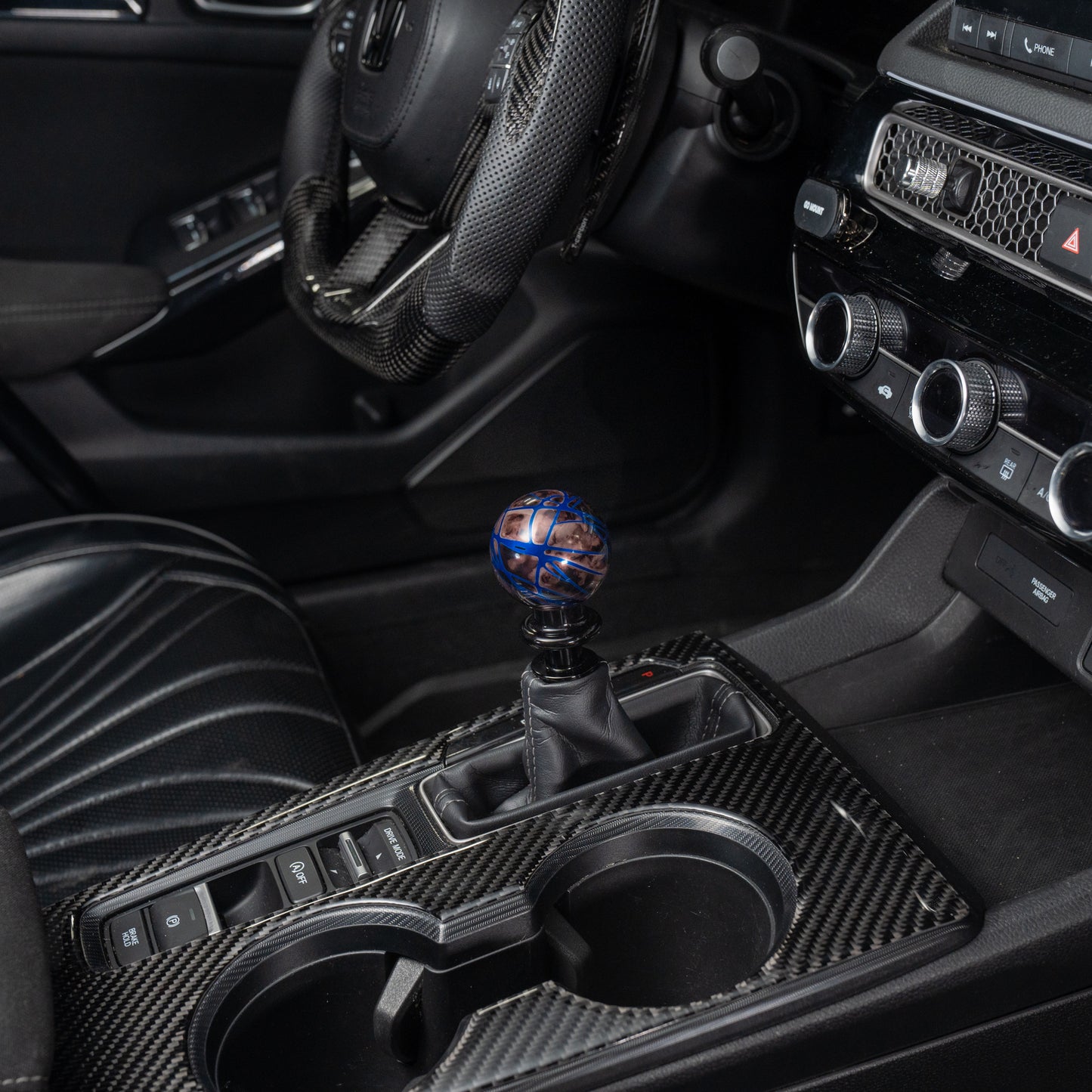 Billetworkz Automatic Shifter - Black Smoke w/Blue Splash - Honda Civic (2012–2026)