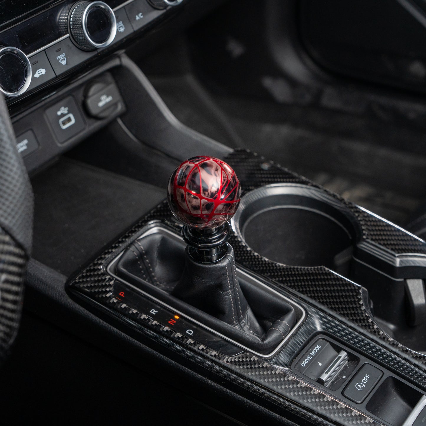 Billetworkz Automatic Shifter - Black Smoke w/Red Splash - Honda Civic (2012–2026)