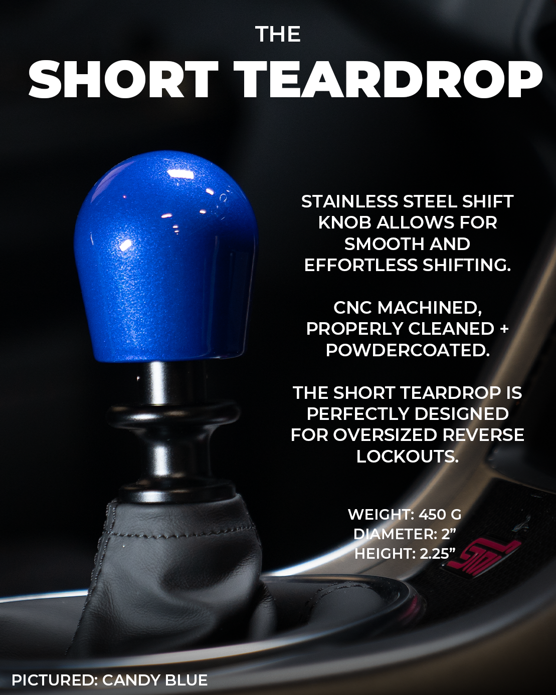 Billetworkz Short Teardrop Weighted Shift Knob for Dodge Challenger 6-Speed (2015-2023)