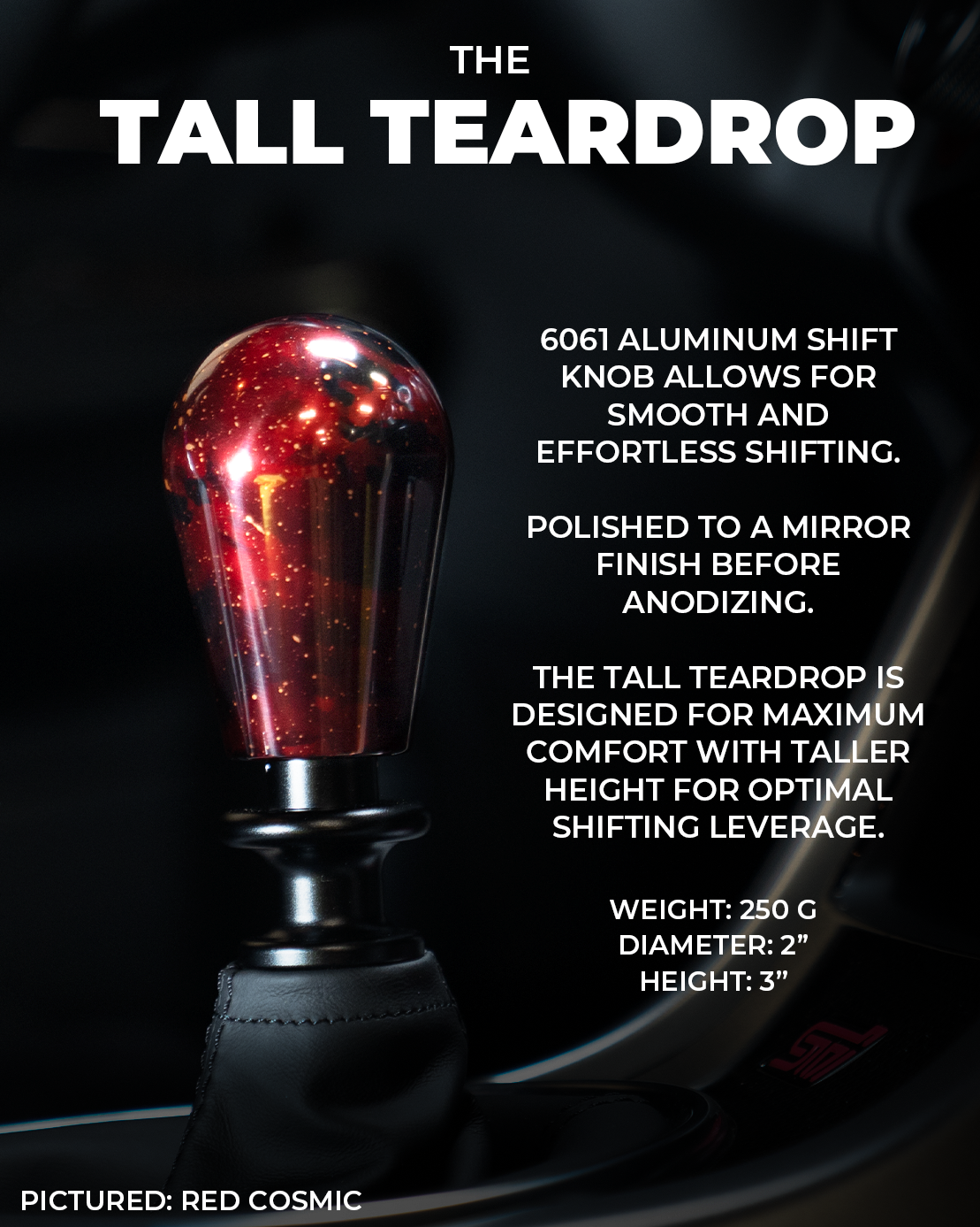 Billetworkz Tall Teardrop Shift Knob for Dodge Challenger 6-Speed (2015-2023)