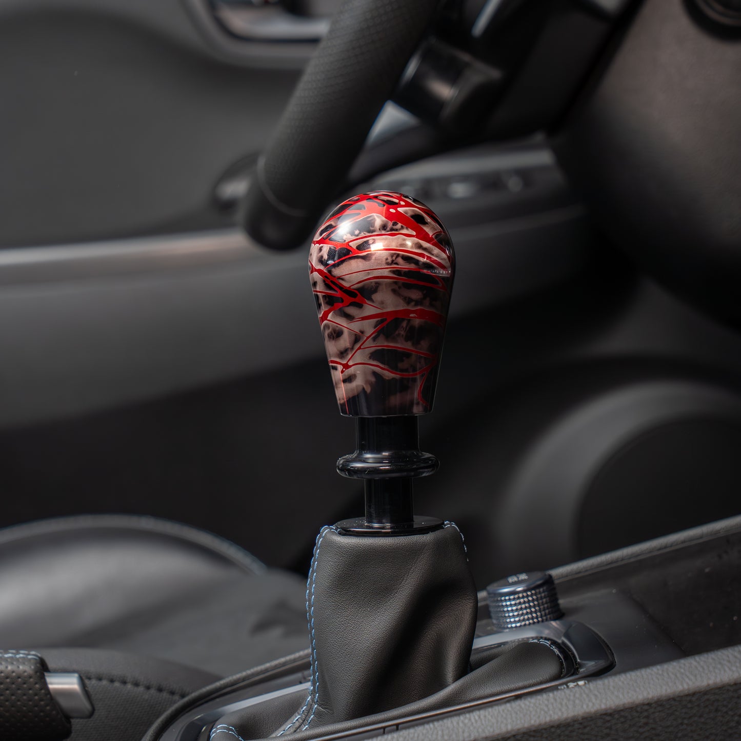 Billetworkz Automatic Shifter - Black Smoke w/ Red Splash - Fits Hyundai Veloster N / Elantra N / Kona N (2019+)