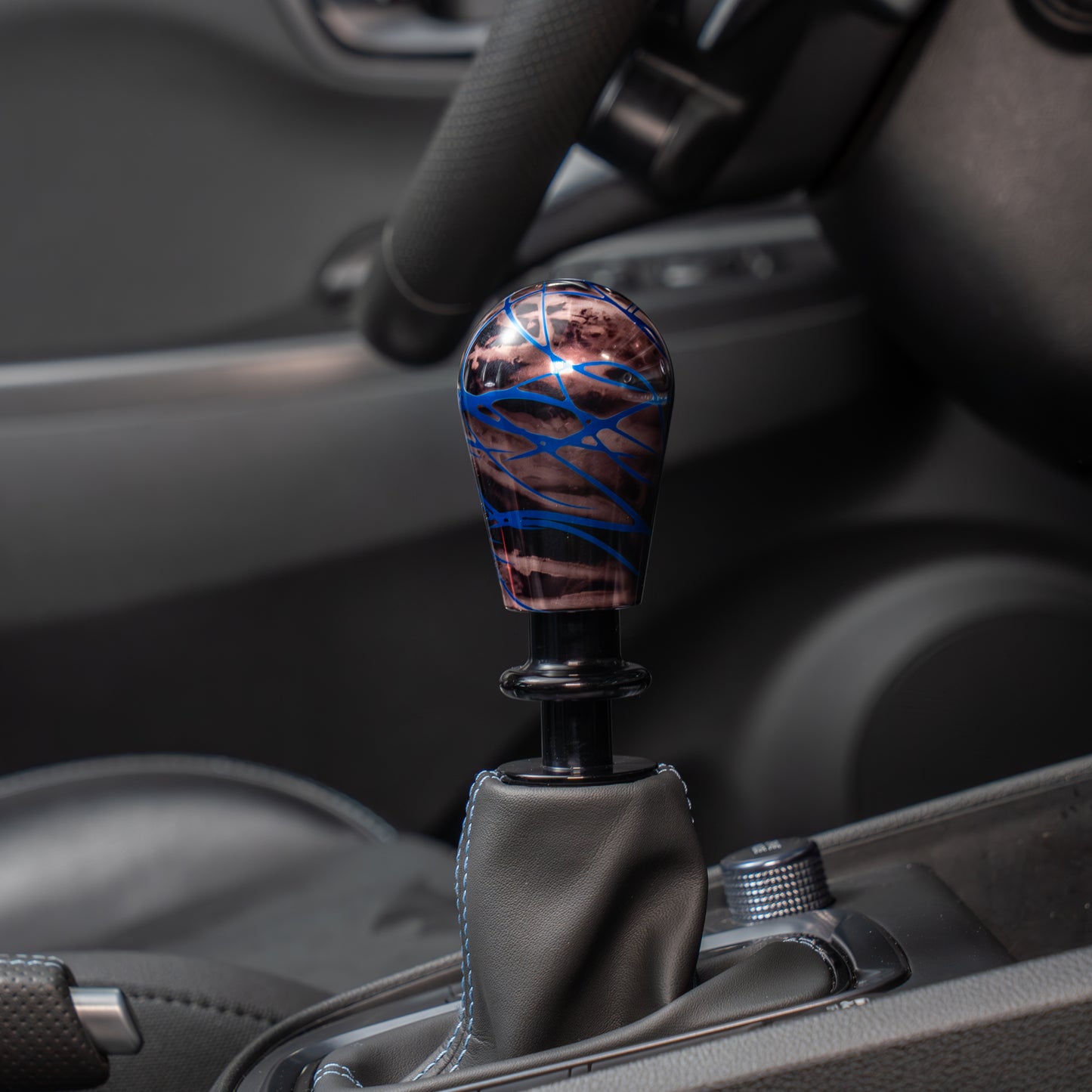 Billetworkz Automatic Shifter - Black Smoke w/ Blue Splash - Fits Hyundai Veloster N / Elantra N / Kona N (2019+)