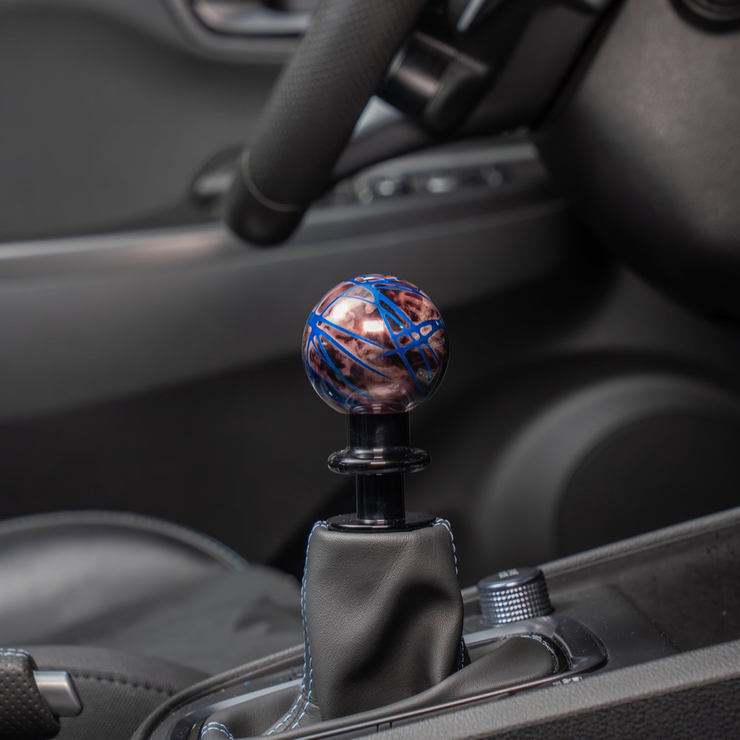 Billetworkz Automatic Shifter - Black Smoke w/ Blue Splash - Fits Hyundai Veloster N / Elantra N / Kona N (2019+)