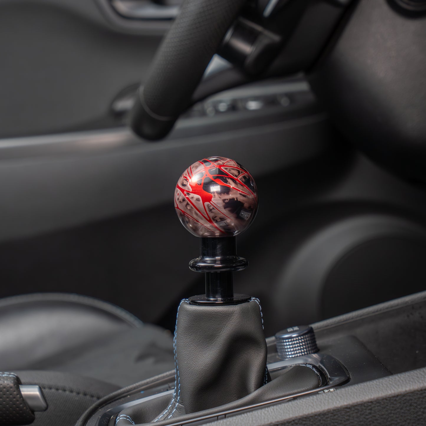 Billetworkz Automatic Shifter - Black Smoke w/ Red Splash - Fits Hyundai Veloster N / Elantra N / Kona N (2019+)