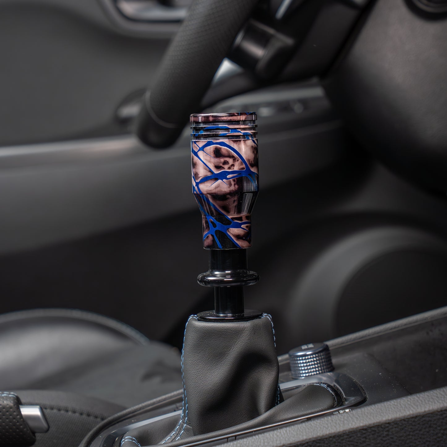 Billetworkz Automatic Shifter - Black Smoke w/ Blue Splash - Fits Hyundai Veloster N / Elantra N / Kona N (2019+)