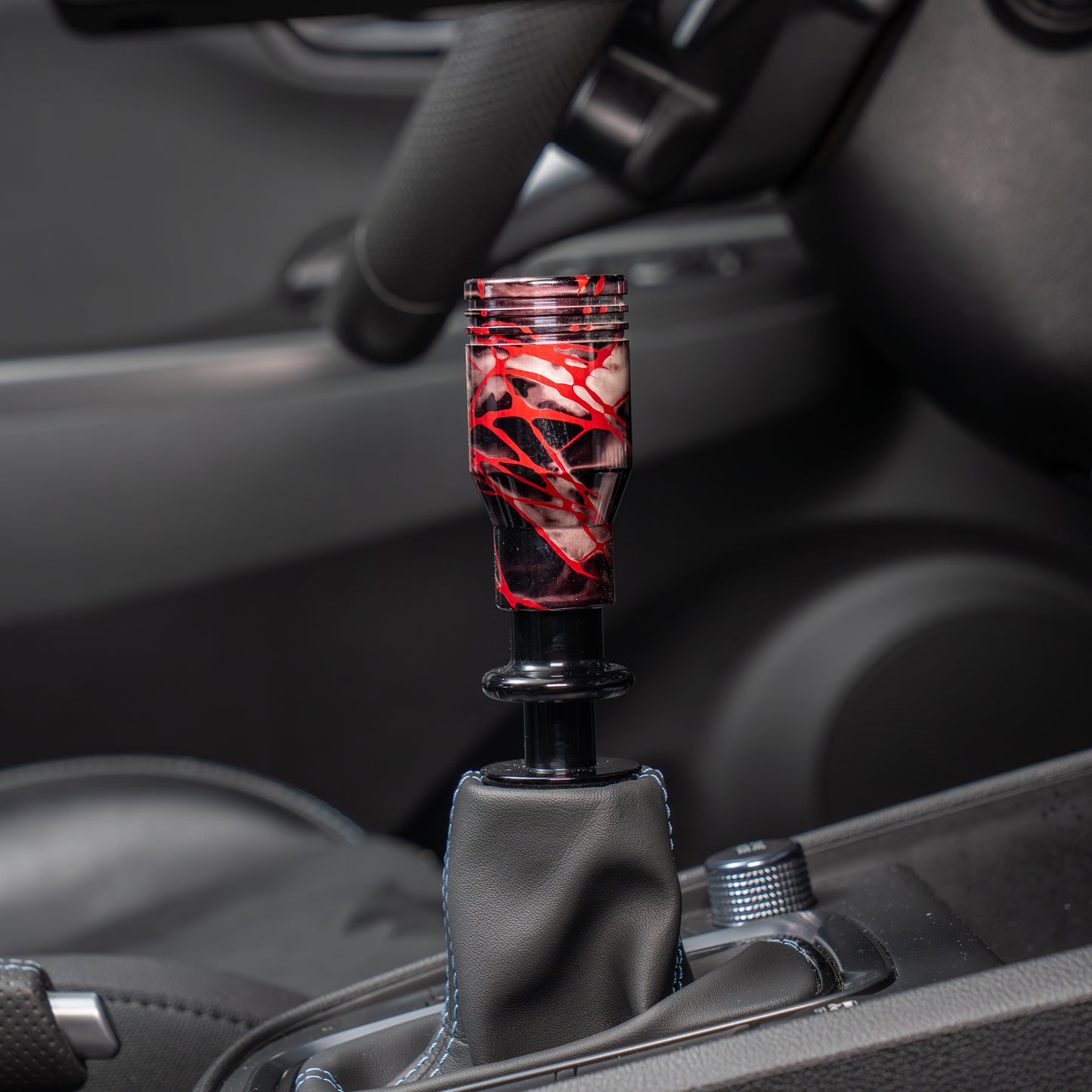 Billetworkz Automatic Shifter - Black Smoke w/ Red Splash - Fits Hyundai Veloster N / Elantra N / Kona N (2019+)