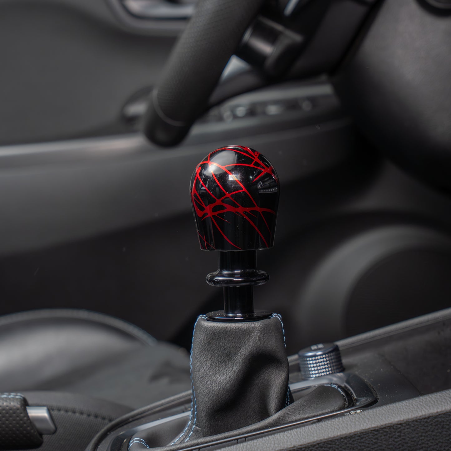 Billetworkz Automatic Shifter - Black w/ Red Splash - Fits Hyundai Veloster N / Elantra N / Kona N (2019+)