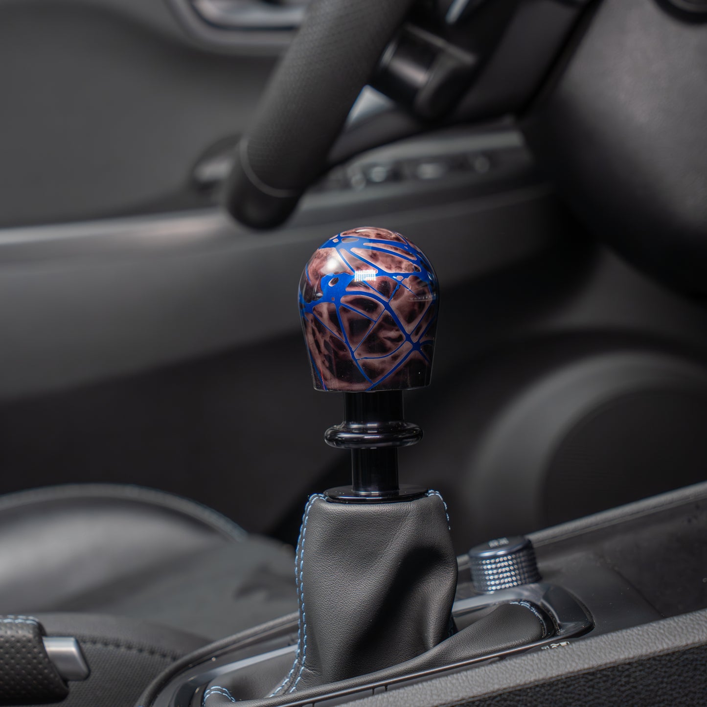 Billetworkz Automatic Shifter - Black Smoke w/ Blue Splash - Fits Hyundai Veloster N / Elantra N / Kona N (2019+)