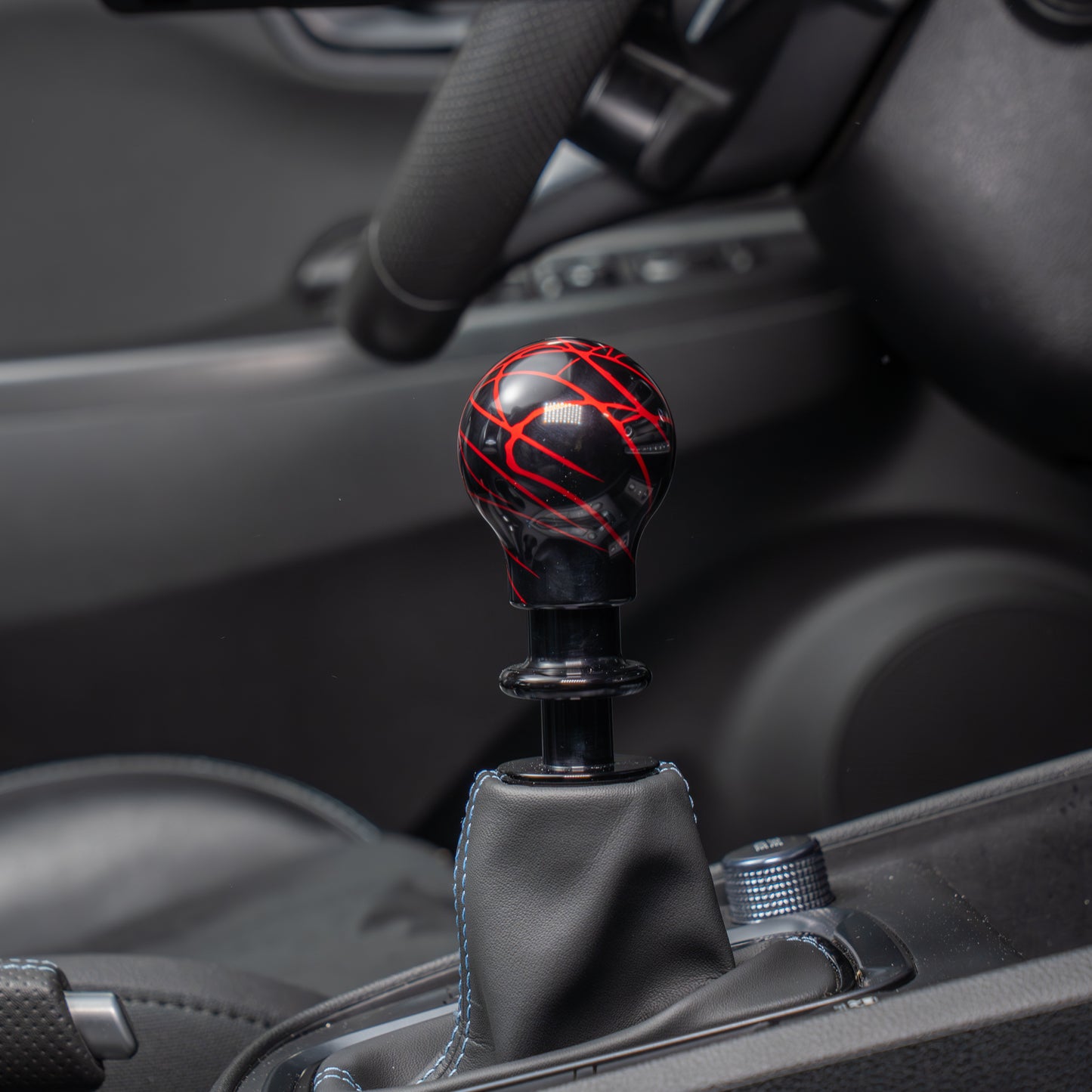 Billetworkz Automatic Shifter - Black w/ Red Splash - Fits Hyundai Veloster N / Elantra N / Kona N (2019+)