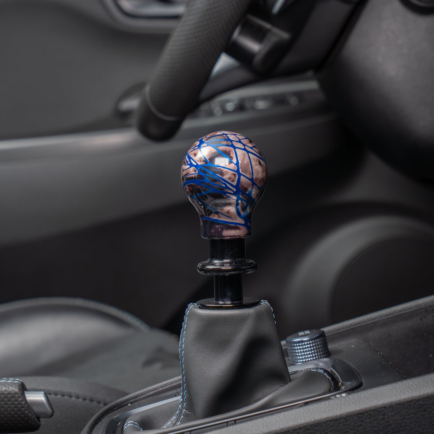 Billetworkz Automatic Shifter - Black Smoke w/ Blue Splash - Fits Hyundai Veloster N / Elantra N / Kona N (2019+)