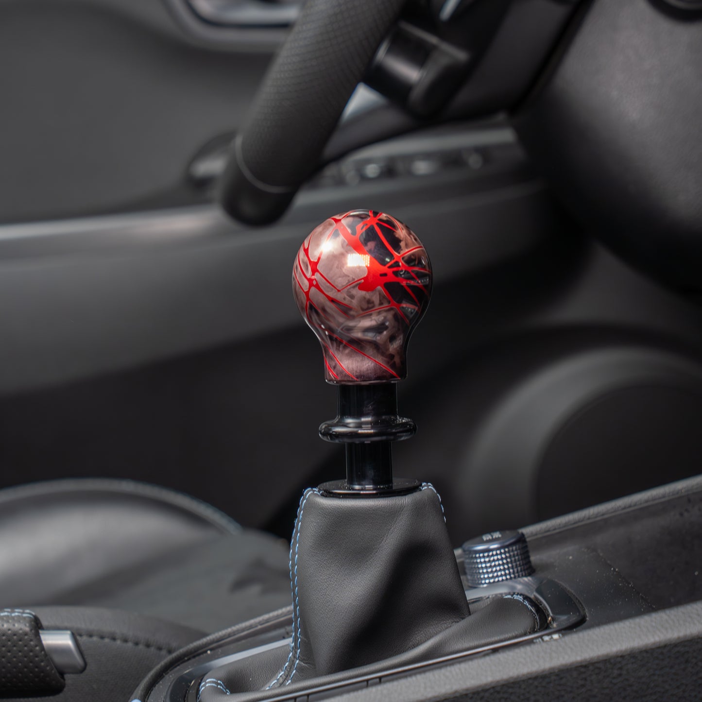 Billetworkz Automatic Shifter - Black Smoke w/ Red Splash - Fits Hyundai Veloster N / Elantra N / Kona N (2019+)