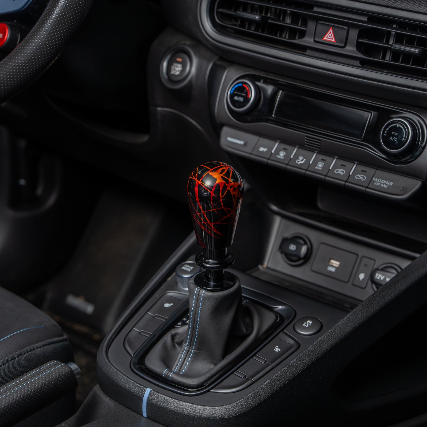 Billetworkz Automatic Shifter - Black w/ Fire Splash - Fits Hyundai Veloster N / Elantra N / Kona N (2019+)