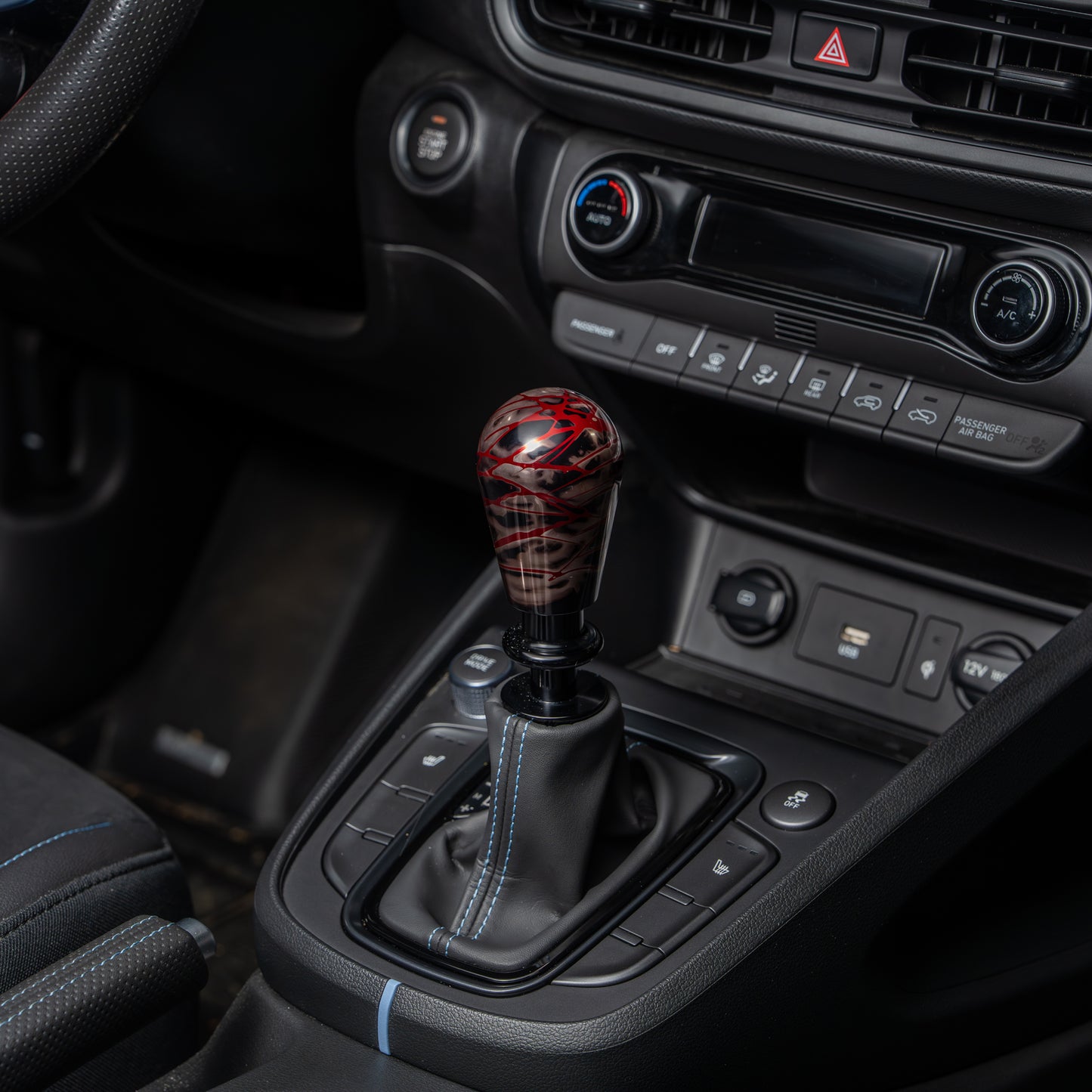 Billetworkz Automatic Shifter - Black Smoke w/ Red Splash - Fits Hyundai Veloster N / Elantra N / Kona N (2019+)