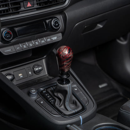 Billetworkz Automatic Shifter - Black Smoke w/ Red Splash - Fits Hyundai Veloster N / Elantra N / Kona N (2019+)