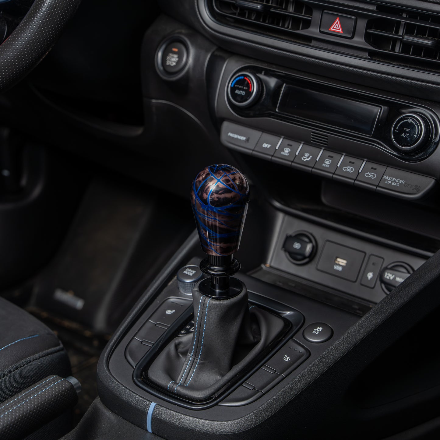 Billetworkz Automatic Shifter - Black Smoke w/ Blue Splash - Fits Hyundai Veloster N / Elantra N / Kona N (2019+)
