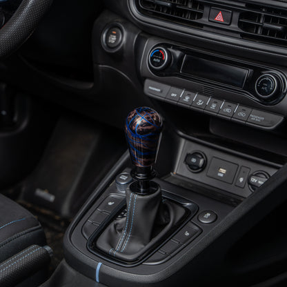 Billetworkz Automatic Shifter - Black Smoke w/ Blue Splash - Fits Hyundai Veloster N / Elantra N / Kona N (2019+)