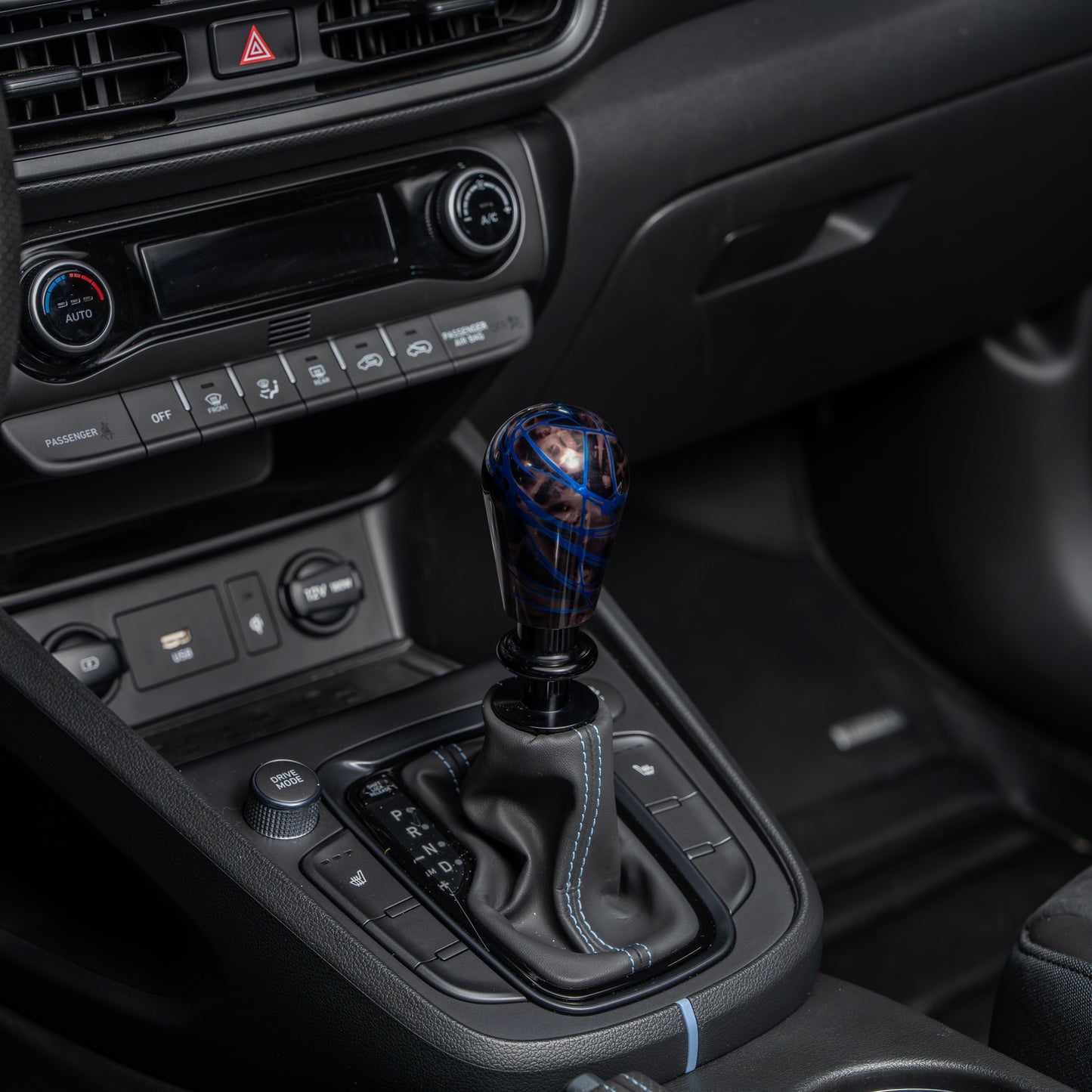 Billetworkz Automatic Shifter - Black Smoke w/ Blue Splash - Fits Hyundai Veloster N / Elantra N / Kona N (2019+)