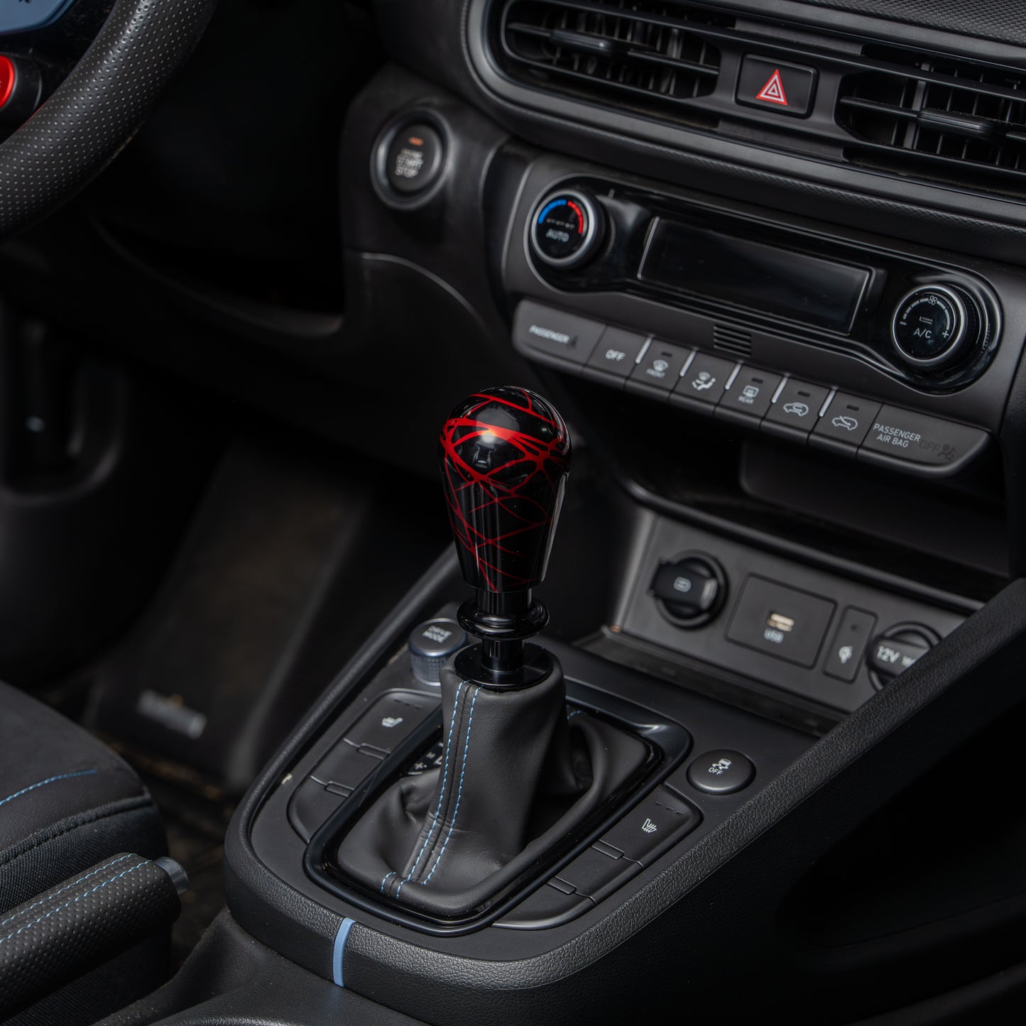 Billetworkz Automatic Shifter - Black w/ Red Splash - Fits Hyundai Veloster N / Elantra N / Kona N (2019+)