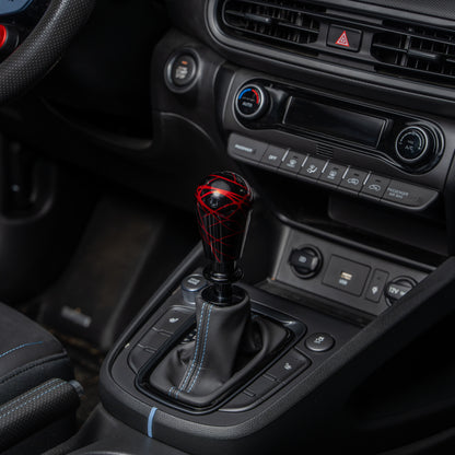 Billetworkz Automatic Shifter - Black w/ Red Splash - Fits Hyundai Veloster N / Elantra N / Kona N (2019+)