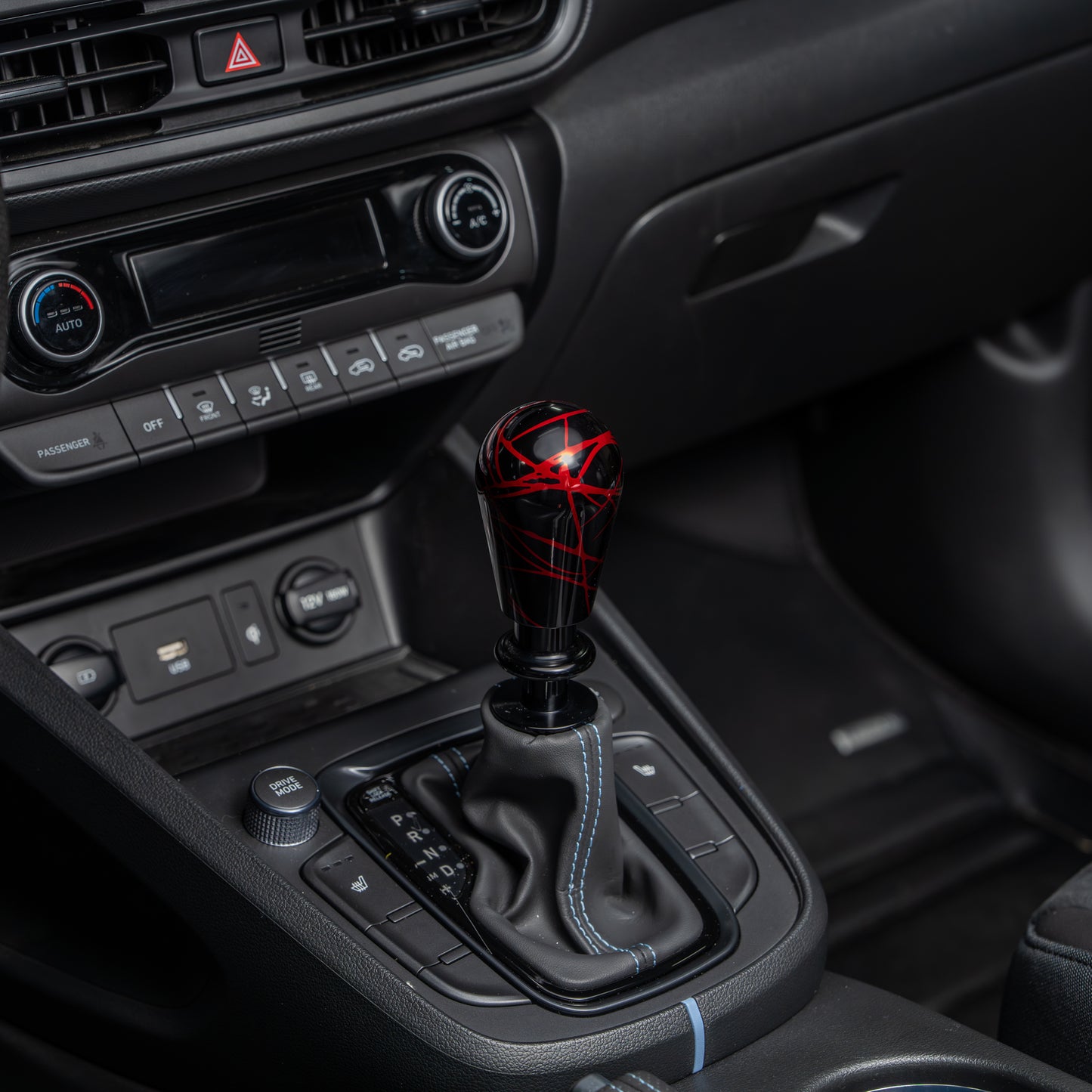 Billetworkz Automatic Shifter - Black w/ Red Splash - Fits Hyundai Veloster N / Elantra N / Kona N (2019+)