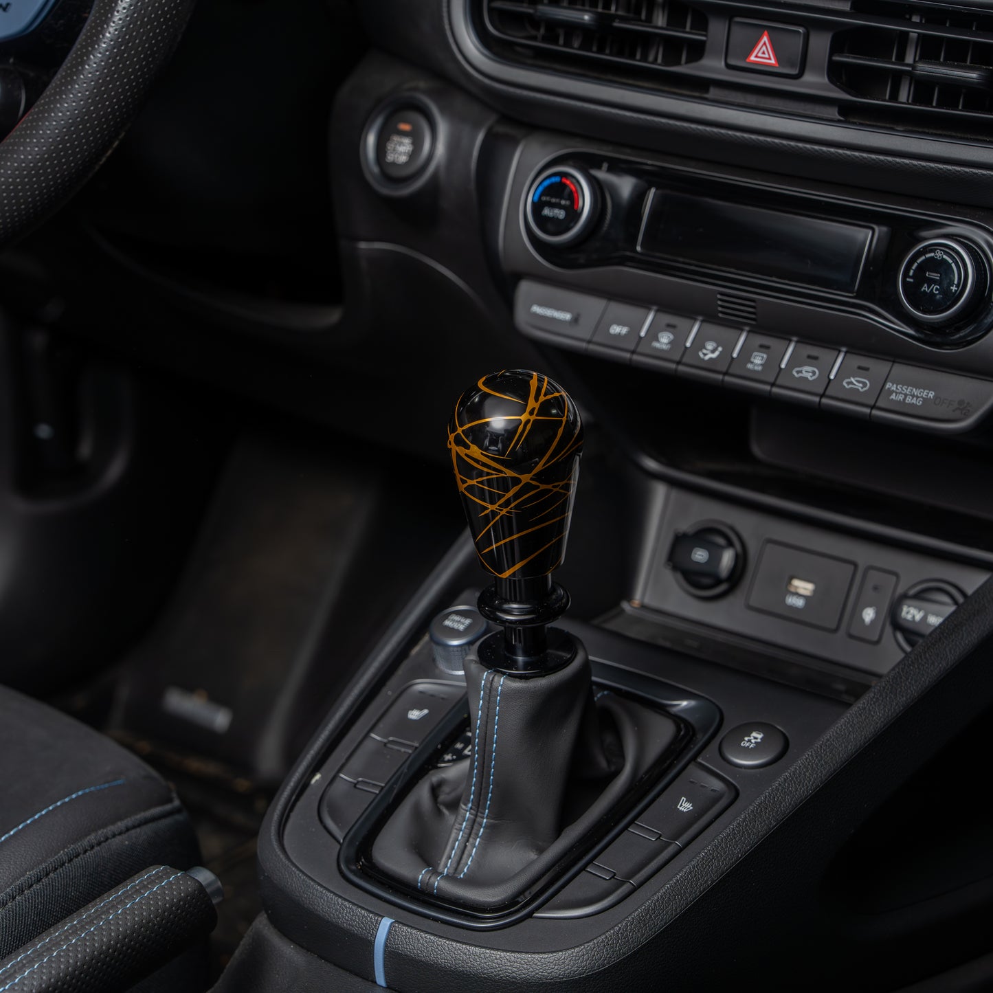 Billetworkz Automatic Shifter - Black w/ Gold Splash - Fits Hyundai Veloster N / Elantra N / Kona N (2019+)
