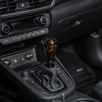 Billetworkz Automatic Shifter - Black w/ Gold Splash - Fits Hyundai Veloster N / Elantra N / Kona N (2019+)