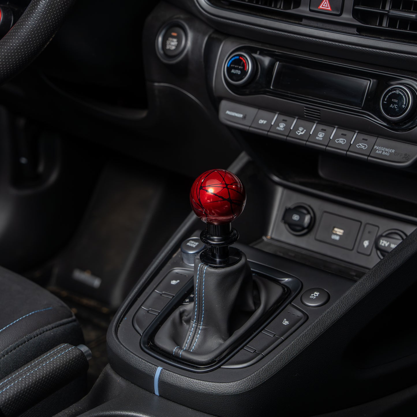 Billetworkz Automatic Shifter - Red w/ Black Splash - Fits Hyundai Veloster N / Elantra N / Kona N (2019+)