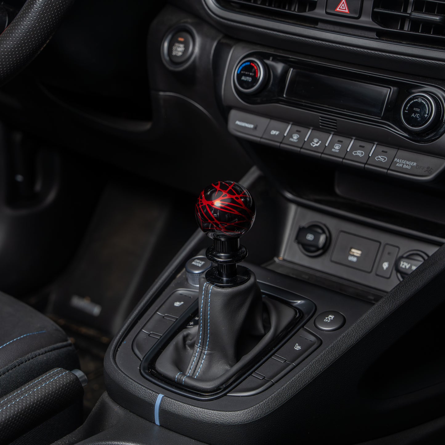 Billetworkz Automatic Shifter - Black w/ Red Splash - Fits Hyundai Veloster N / Elantra N / Kona N (2019+)
