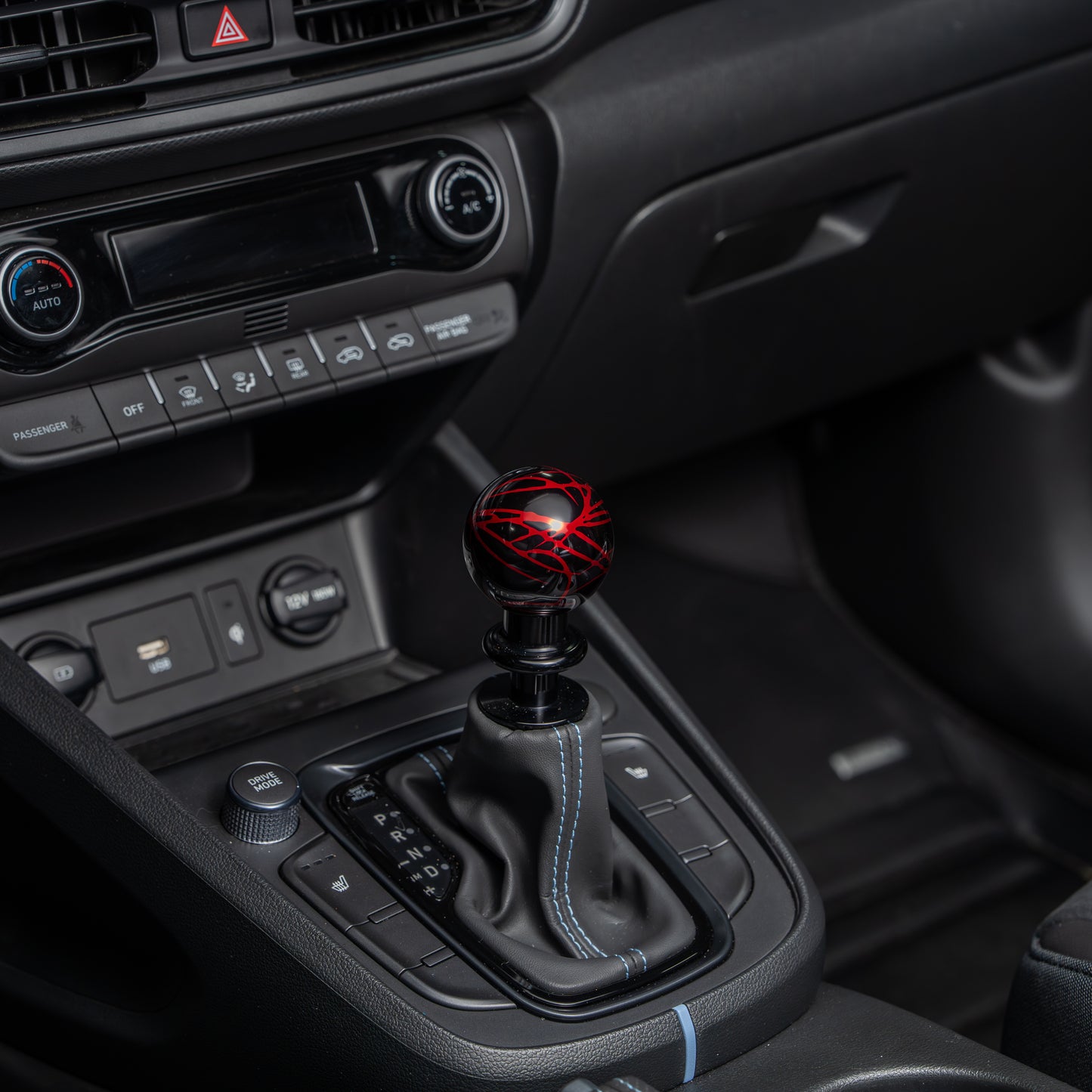 Billetworkz Automatic Shifter - Black w/ Red Splash - Fits Hyundai Veloster N / Elantra N / Kona N (2019+)
