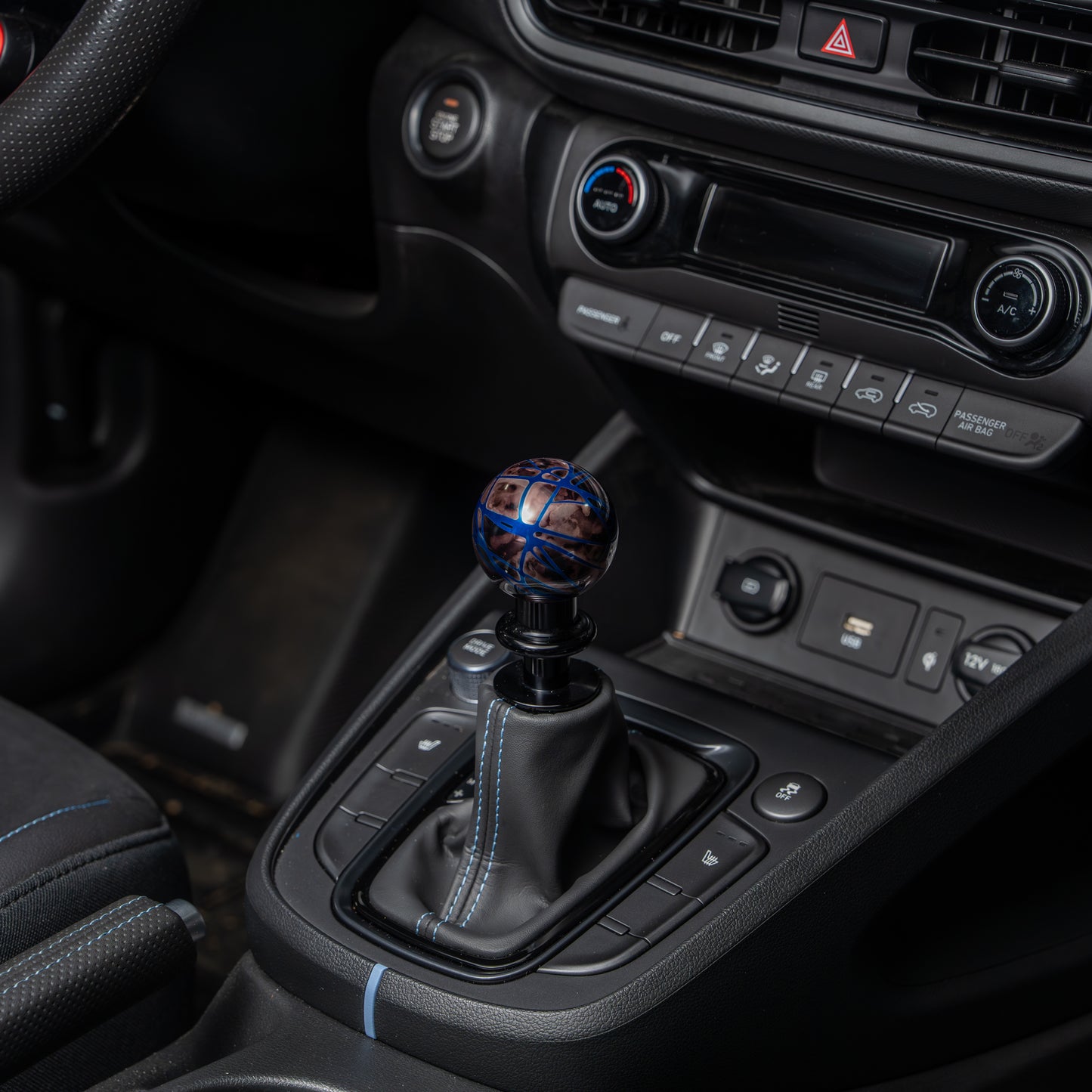 Billetworkz Automatic Shifter - Black Smoke w/ Blue Splash - Fits Hyundai Veloster N / Elantra N / Kona N (2019+)