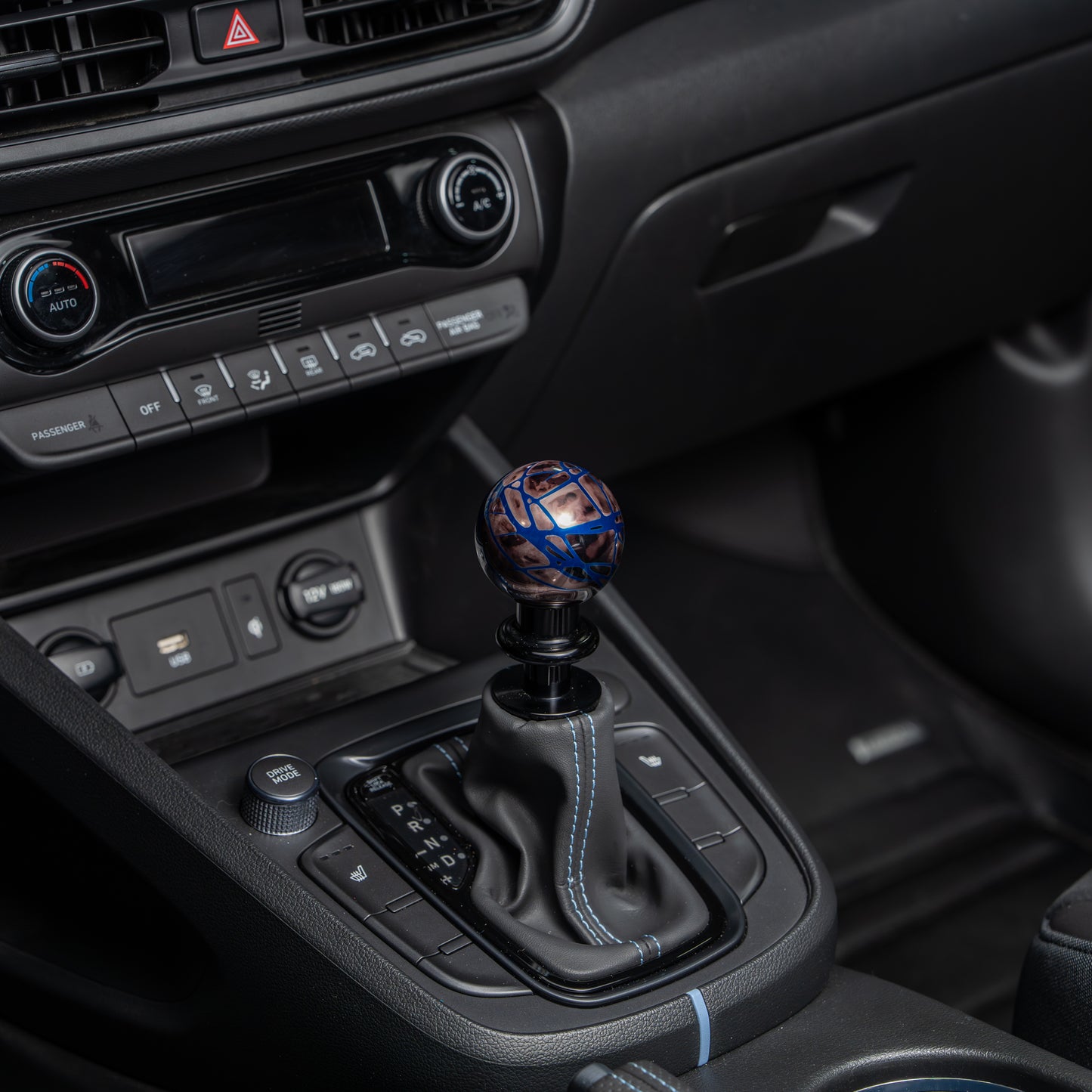 Billetworkz Automatic Shifter - Black Smoke w/ Blue Splash - Fits Hyundai Veloster N / Elantra N / Kona N (2019+)