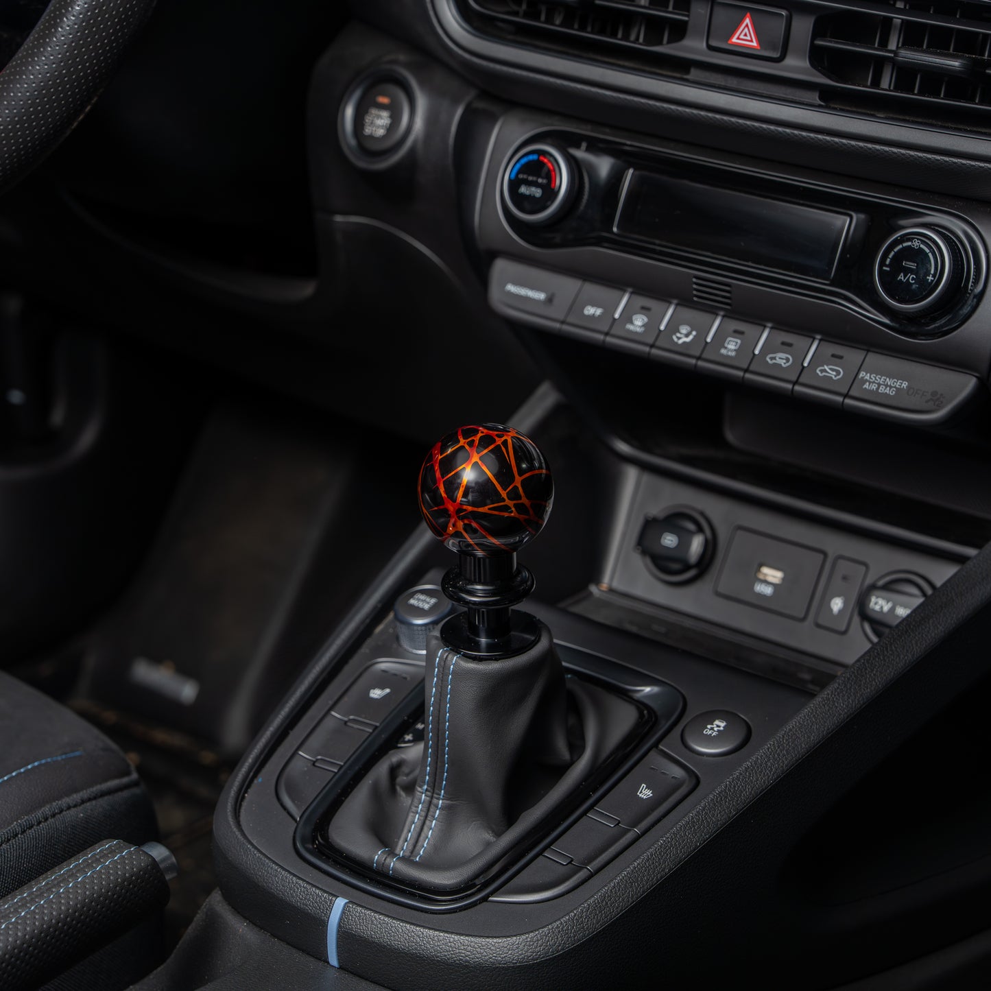 Billetworkz Automatic Shifter - Black w/ Fire Splash - Fits Hyundai Veloster N / Elantra N / Kona N (2019+)