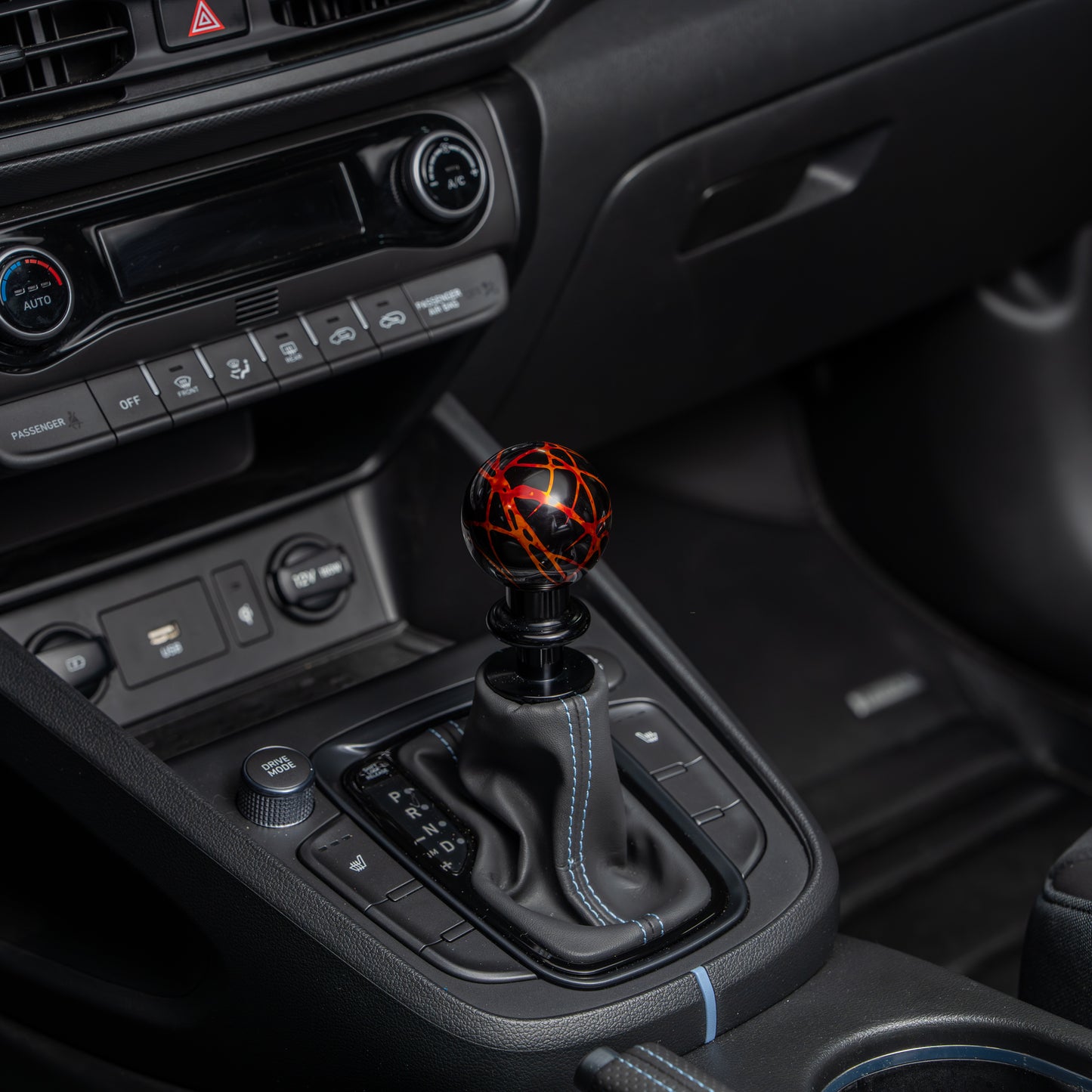 Billetworkz Automatic Shifter - Black w/ Fire Splash - Fits Hyundai Veloster N / Elantra N / Kona N (2019+)