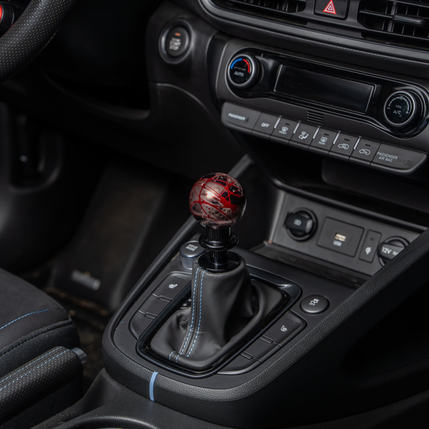 Billetworkz Automatic Shifter - Black Smoke w/ Red Splash - Fits Hyundai Veloster N / Elantra N / Kona N (2019+)