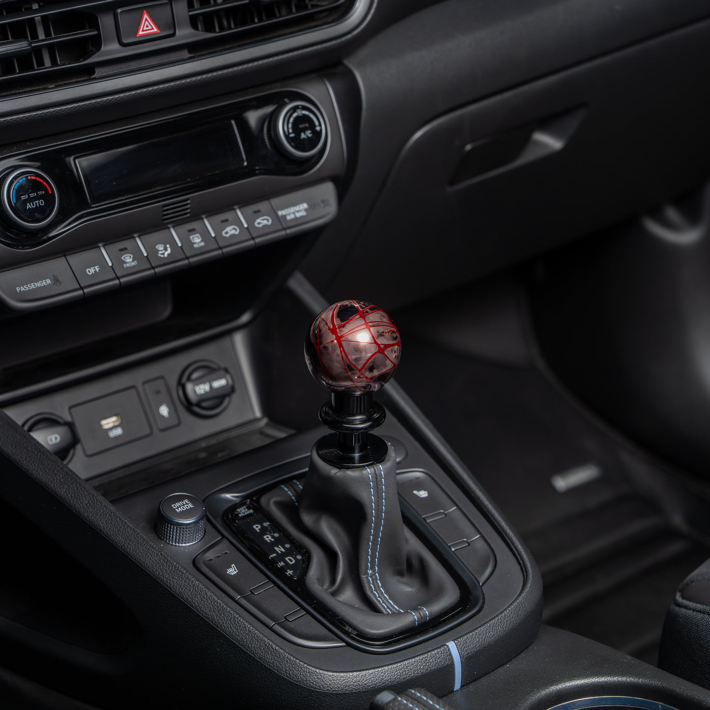 Billetworkz Automatic Shifter - Black Smoke w/ Red Splash - Fits Hyundai Veloster N / Elantra N / Kona N (2019+)