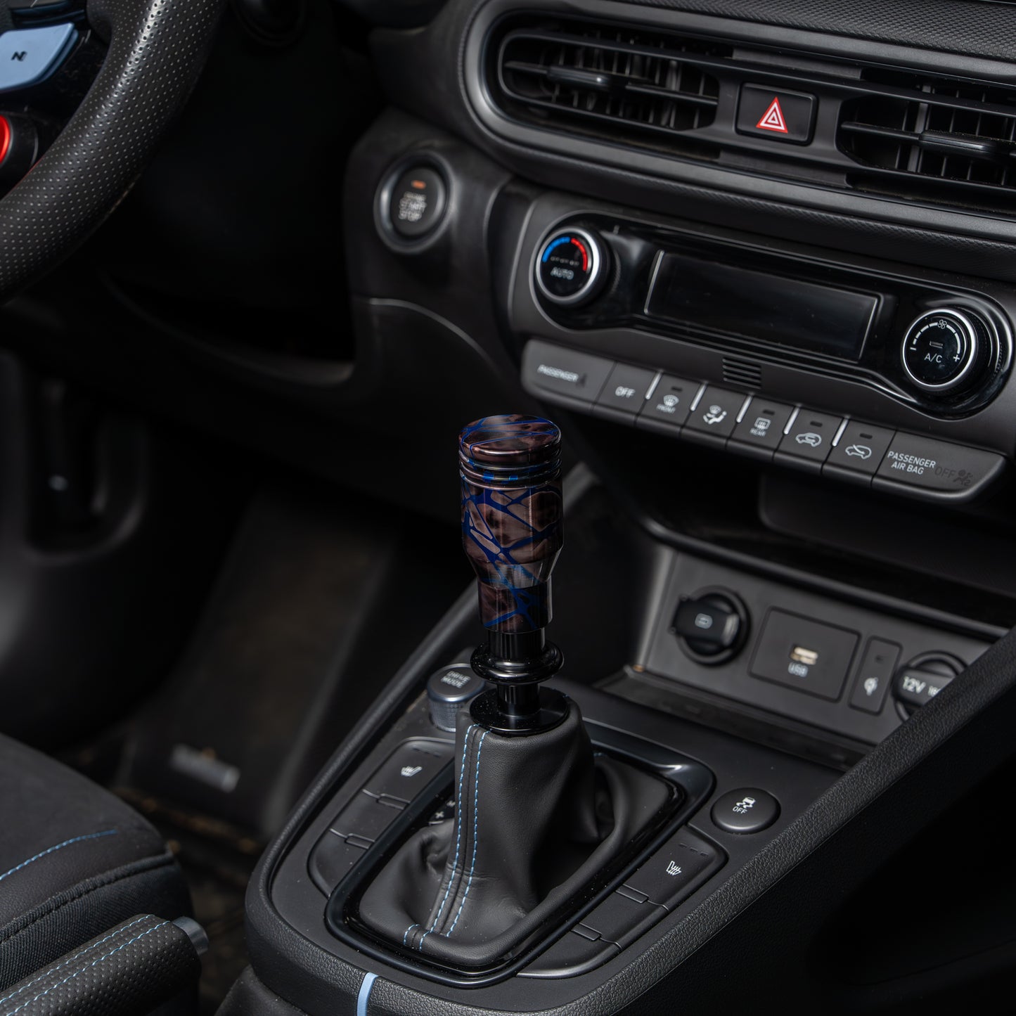 Billetworkz Automatic Shifter - Black Smoke w/ Blue Splash - Fits Hyundai Veloster N / Elantra N / Kona N (2019+)
