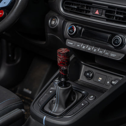 Billetworkz Automatic Shifter - Black Smoke w/ Red Splash - Fits Hyundai Veloster N / Elantra N / Kona N (2019+)