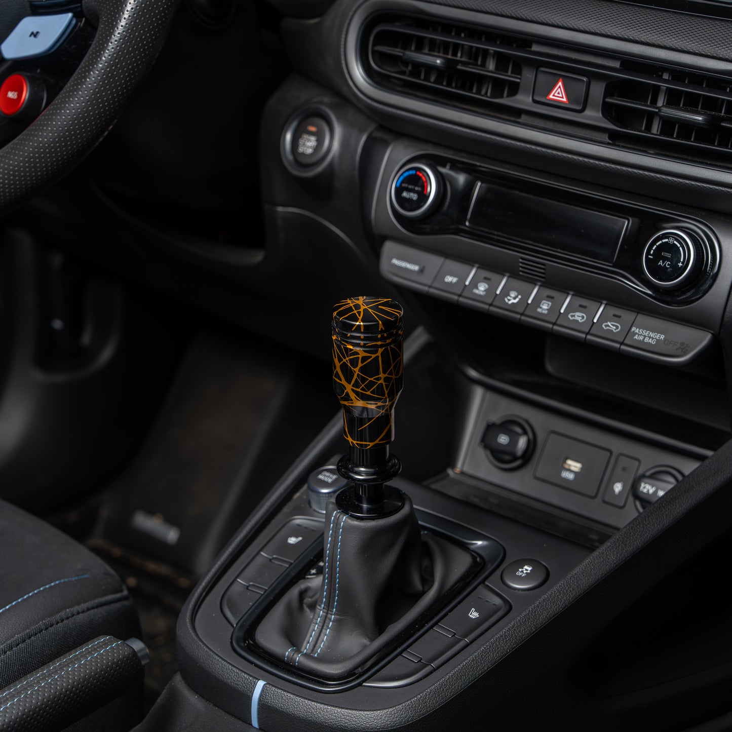 Billetworkz Automatic Shifter - Black w/ Gold Splash - Fits Hyundai Veloster N / Elantra N / Kona N (2019+)