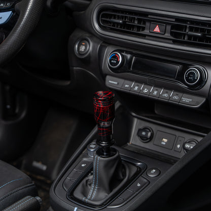 Billetworkz Automatic Shifter - Black w/ Red Splash - Fits Hyundai Veloster N / Elantra N / Kona N (2019+)