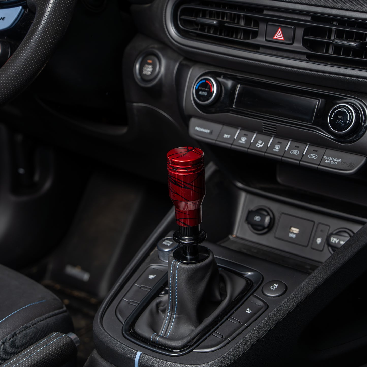 Billetworkz Automatic Shifter - Red w/ Black Splash - Fits Hyundai Veloster N / Elantra N / Kona N (2019+)
