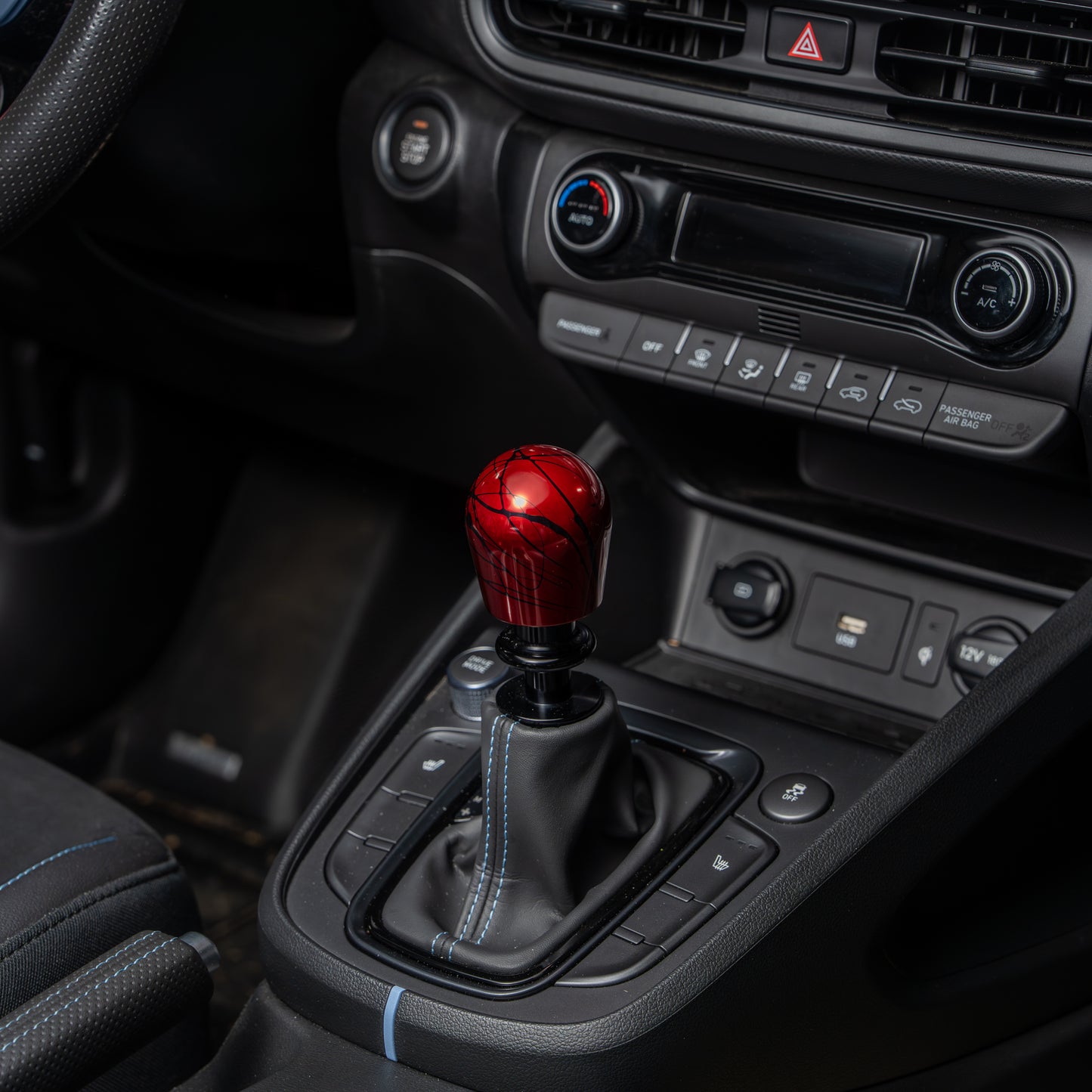 Billetworkz Automatic Shifter - Red w/ Black Splash - Fits Hyundai Veloster N / Elantra N / Kona N (2019+)