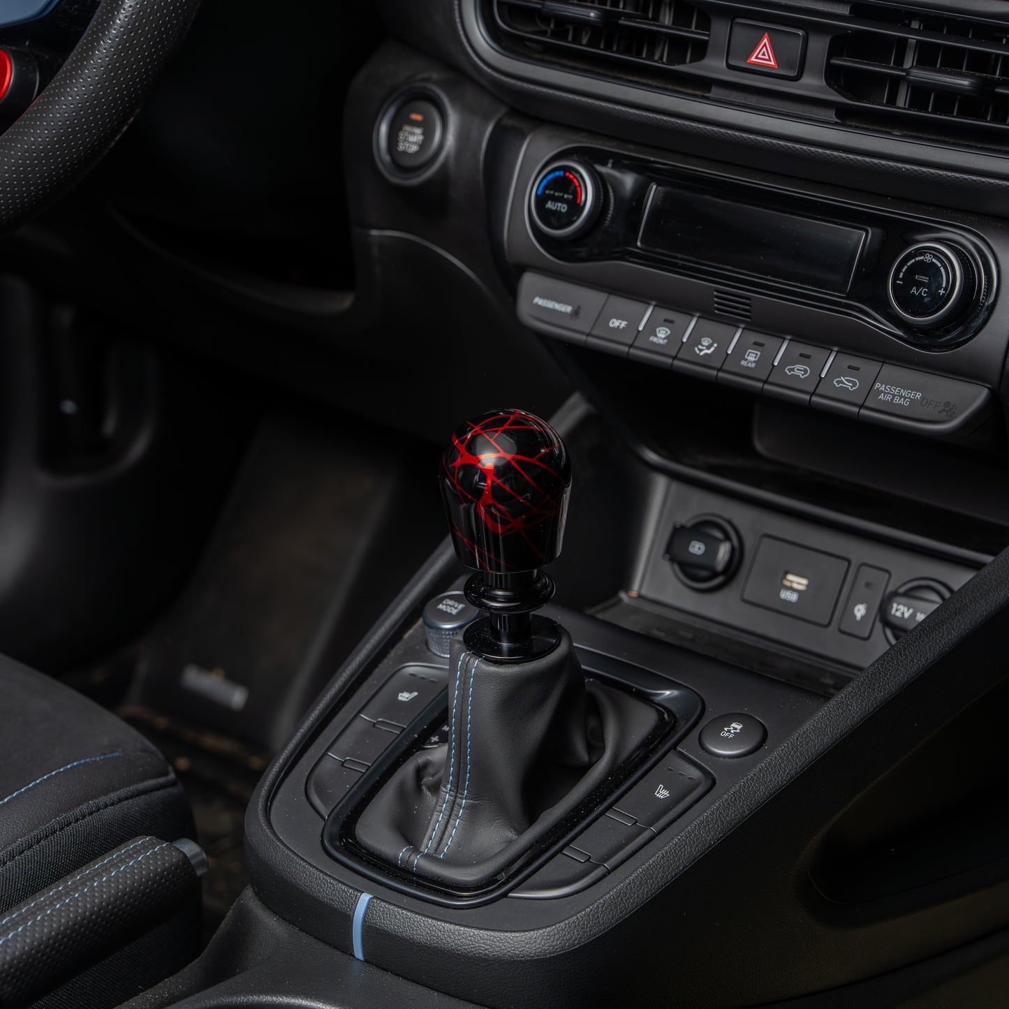 Billetworkz Automatic Shifter - Black w/ Red Splash - Fits Hyundai Veloster N / Elantra N / Kona N (2019+)