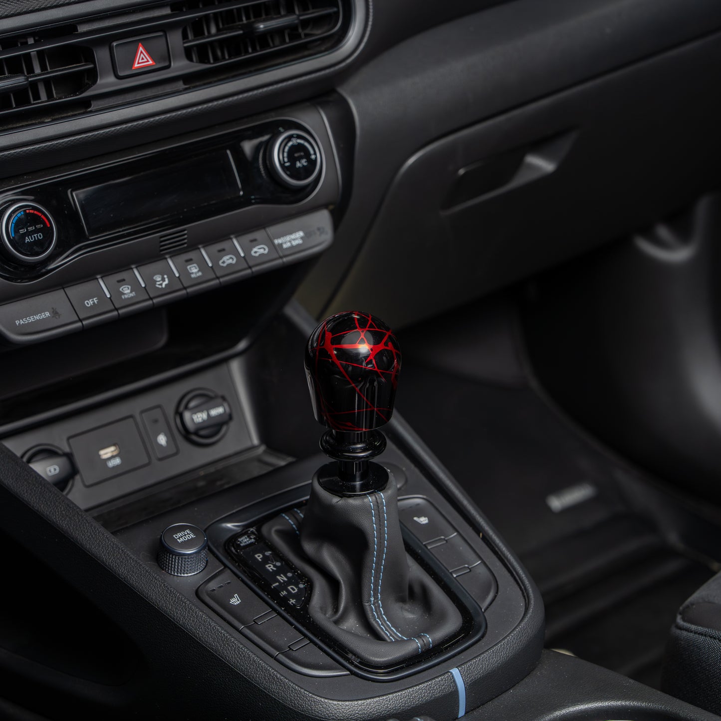 Billetworkz Automatic Shifter - Black w/ Red Splash - Fits Hyundai Veloster N / Elantra N / Kona N (2019+)