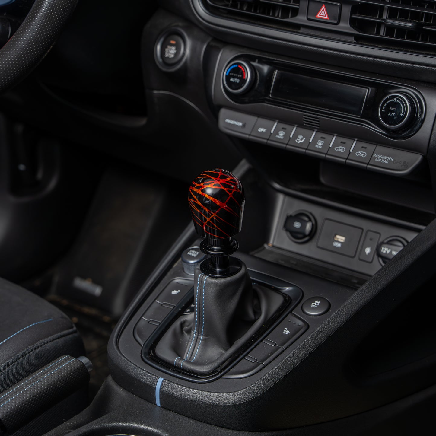 Billetworkz Automatic Shifter - Black w/ Fire Splash - Fits Hyundai Veloster N / Elantra N / Kona N (2019+)