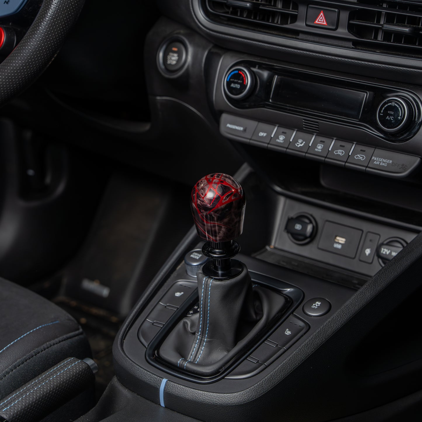 Billetworkz Automatic Shifter - Black Smoke w/ Red Splash - Fits Hyundai Veloster N / Elantra N / Kona N (2019+)