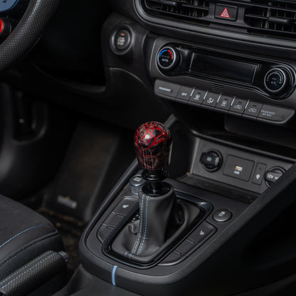 Billetworkz Automatic Shifter - Black Smoke w/ Red Splash - Fits Hyundai Veloster N / Elantra N / Kona N (2019+)