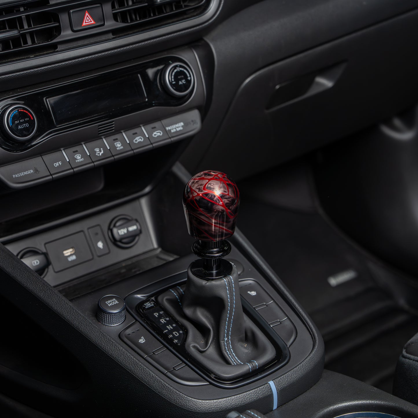 Billetworkz Automatic Shifter - Black Smoke w/ Red Splash - Fits Hyundai Veloster N / Elantra N / Kona N (2019+)