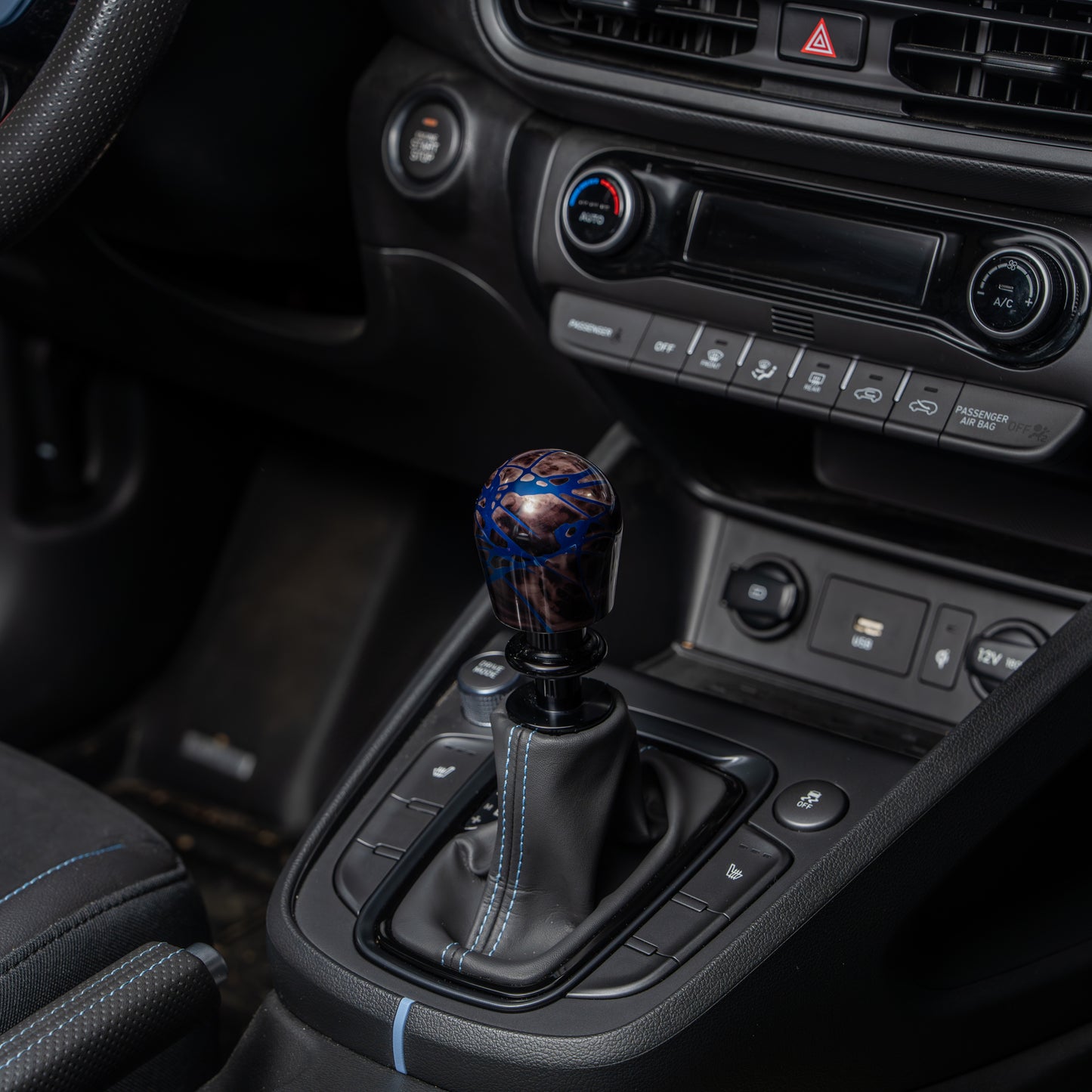Billetworkz Automatic Shifter - Black Smoke w/ Blue Splash - Fits Hyundai Veloster N / Elantra N / Kona N (2019+)